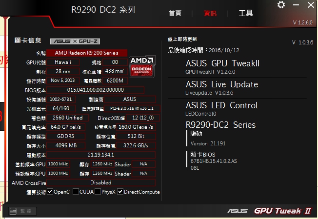  ASUS R9 290 OC DDR5 4G 512bit 雙風扇